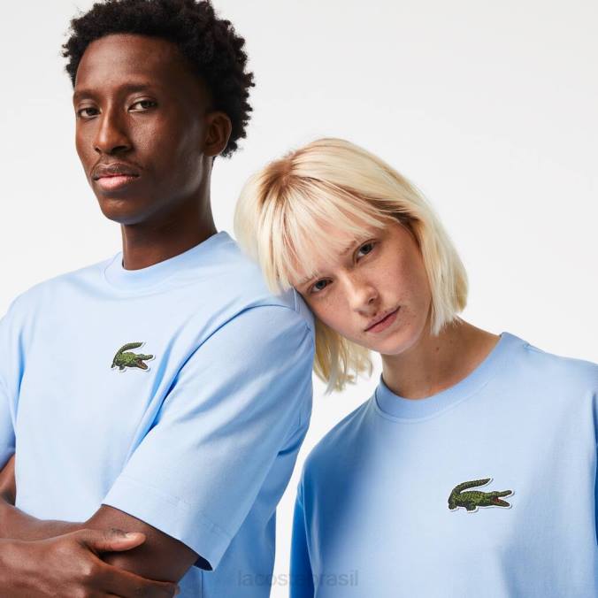 Lacoste unissex camiseta larga de algodão orgânico com crocodilo grande azul P2PX76 roupas