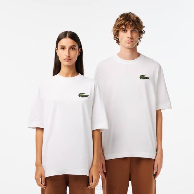 Lacoste unissex camiseta larga de algodão orgânico com crocodilo grande branco P2PX75 roupas