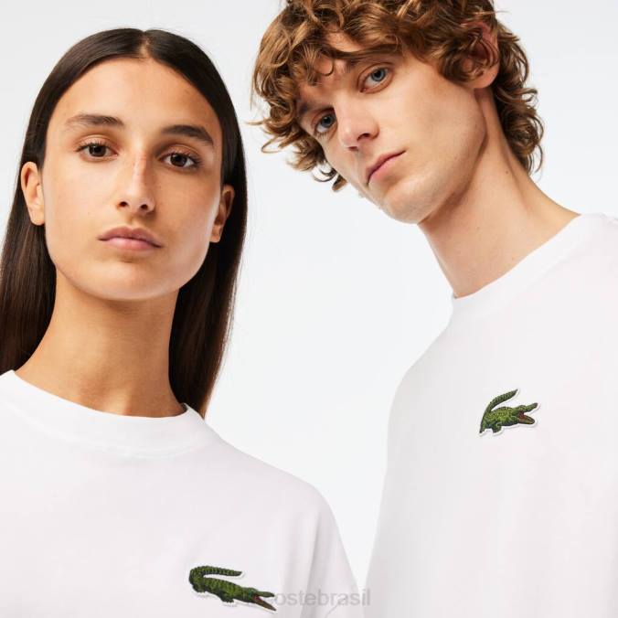 Lacoste unissex camiseta larga de algodão orgânico com crocodilo grande branco P2PX75 roupas