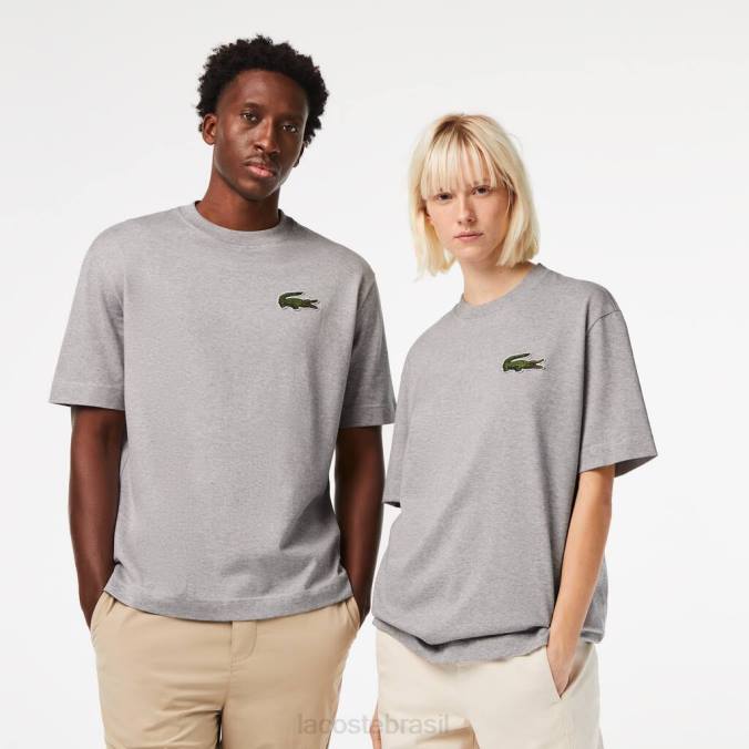 Lacoste unissex camiseta larga de algodão orgânico com crocodilo grande chino cinza P2PX74 roupas