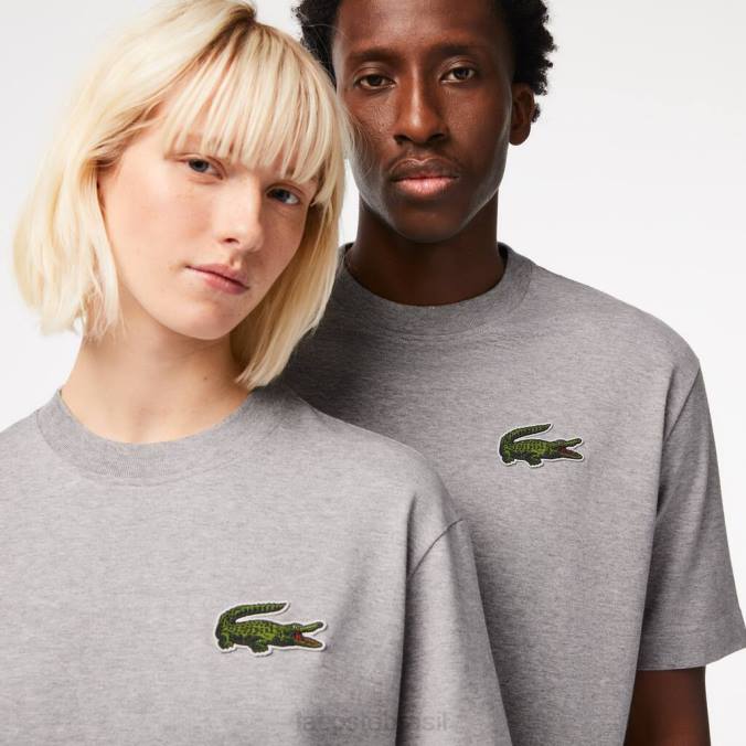 Lacoste unissex camiseta larga de algodão orgânico com crocodilo grande chino cinza P2PX74 roupas