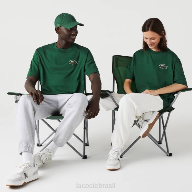 Lacoste unissex camiseta larga de algodão orgânico com crocodilo grande verde P2PX77 roupas