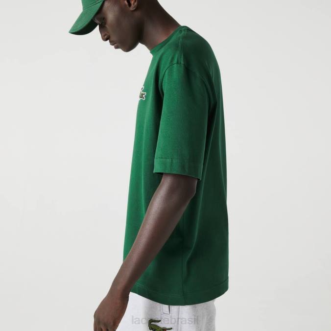 Lacoste unissex camiseta larga de algodão orgânico com crocodilo grande verde P2PX77 roupas