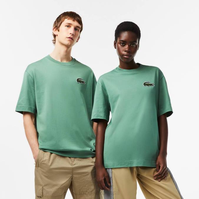 Lacoste unissex camiseta larga de algodão orgânico com crocodilo grande verde cáqui P2PX125 roupas