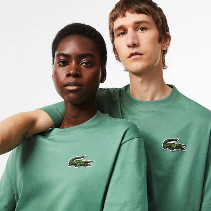 Lacoste unissex camiseta larga de algodão orgânico com crocodilo grande verde cáqui P2PX125 roupas