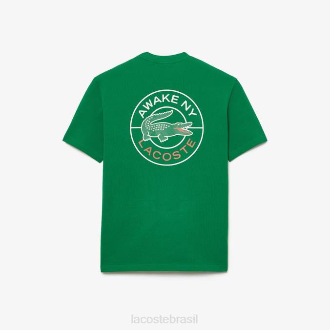 Lacoste x AWAKE unissex camiseta piquê de algodão com logo ny verde P2PX892 roupas