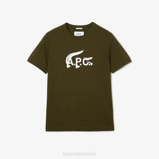 Lacoste x A.P.C. unissex camiseta de jérsei verde cáqui P2PX925 roupas