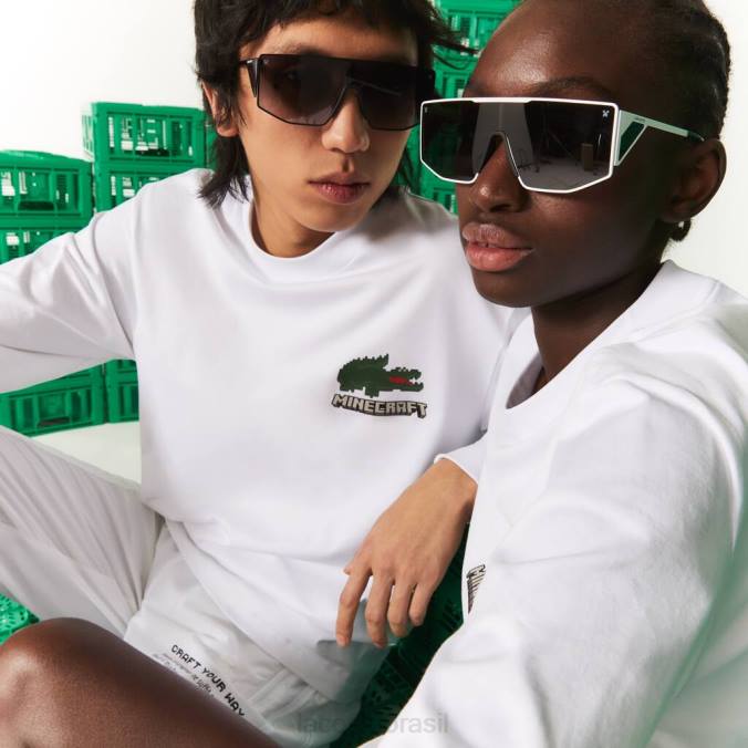 Lacoste x Minecraft unissex camiseta de algodão orgânico branco P2PX939 roupas