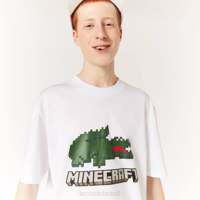 Lacoste x Minecraft unissex camiseta estampada de algodão orgânico branco P2PX880 roupas