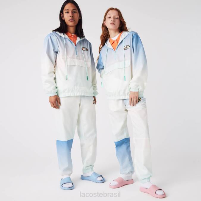 Lacoste unissex blusão pulôver leve ao vivo azul/branco/turquesa P2PX1280 roupas