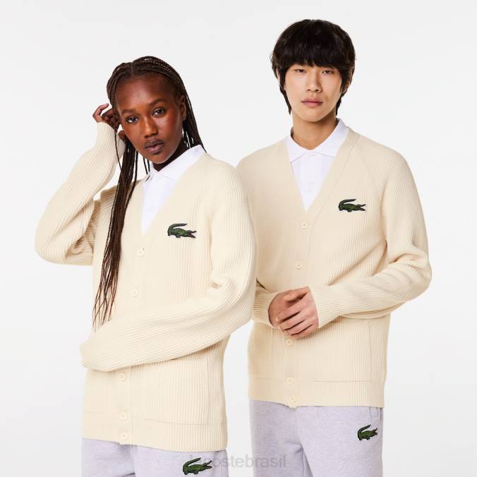 Lacoste unissex cardigan de algodão orgânico com decote em V branco P2PX492 roupas