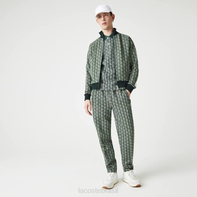 Lacoste unissex jaqueta jacquard com zíper e estampa monograma vivo verde/bege P2PX1188 roupas