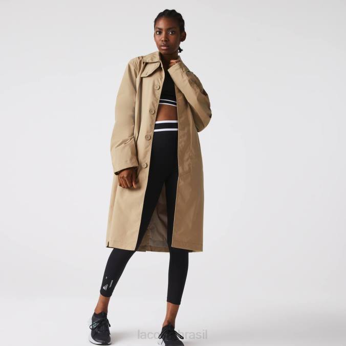 Lacoste unissex parka longa e leve com botões e resistente à água bege P2PX1286 roupas