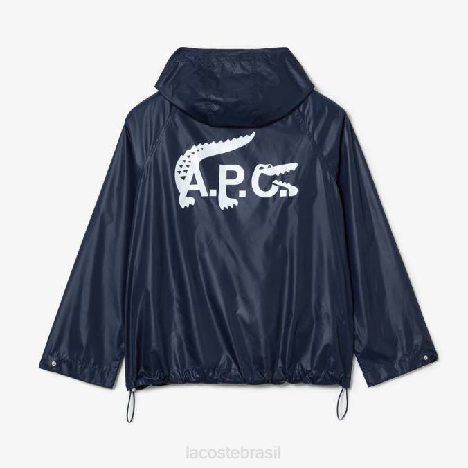 Lacoste x A.P.C. unissex jaqueta com capuz de nylon resistente à água azul P2PX1310 roupas