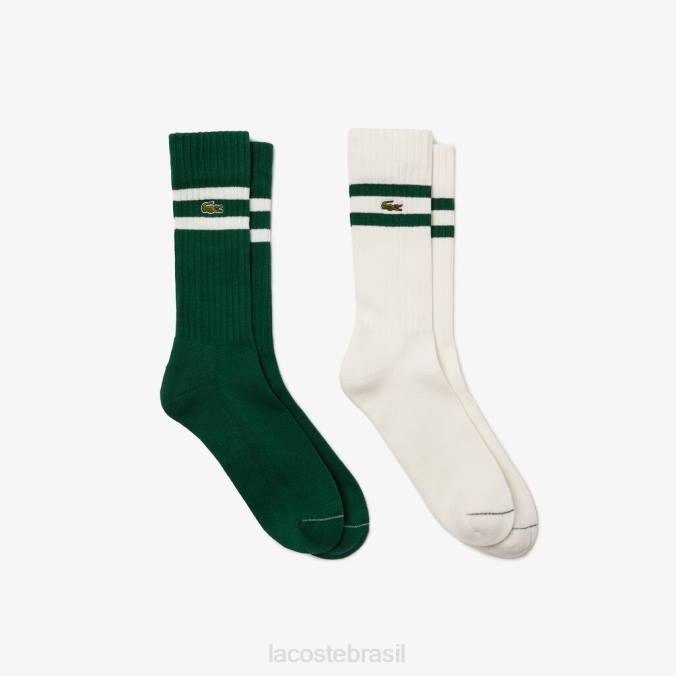 Lacoste unissex meias de malha canelada com listras contrastantes verde branco P2PX513 roupas