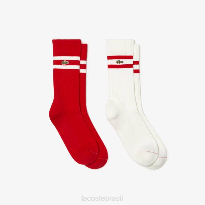 Lacoste unissex meias de malha canelada com listras contrastantes vermelho branco P2PX514 roupas
