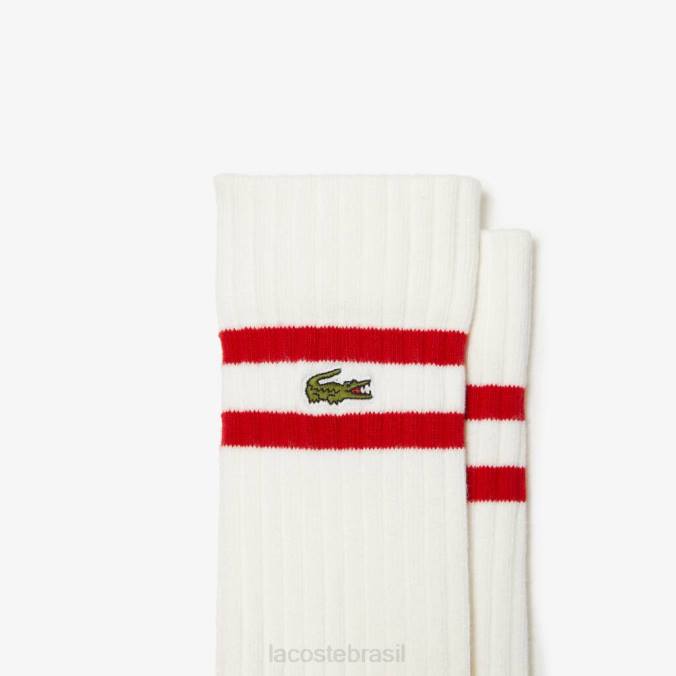 Lacoste unissex meias de malha canelada com listras contrastantes vermelho branco P2PX514 roupas