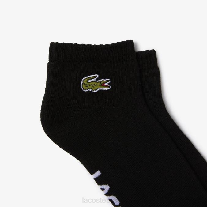 Lacoste unissex meias decotadas de algodão elástico de marca esportiva Preto branco P2PX1675 roupas