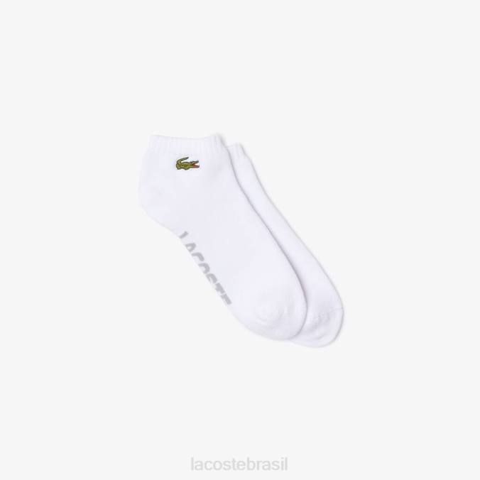 Lacoste unissex meias decotadas de algodão elástico de marca esportiva chinelo branco/cinza P2PX1674 roupas