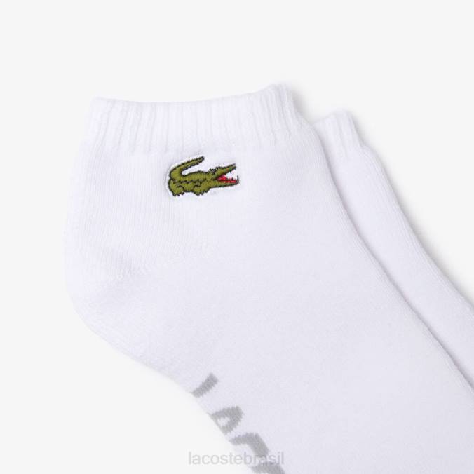 Lacoste unissex meias decotadas de algodão elástico de marca esportiva chinelo branco/cinza P2PX1674 roupas