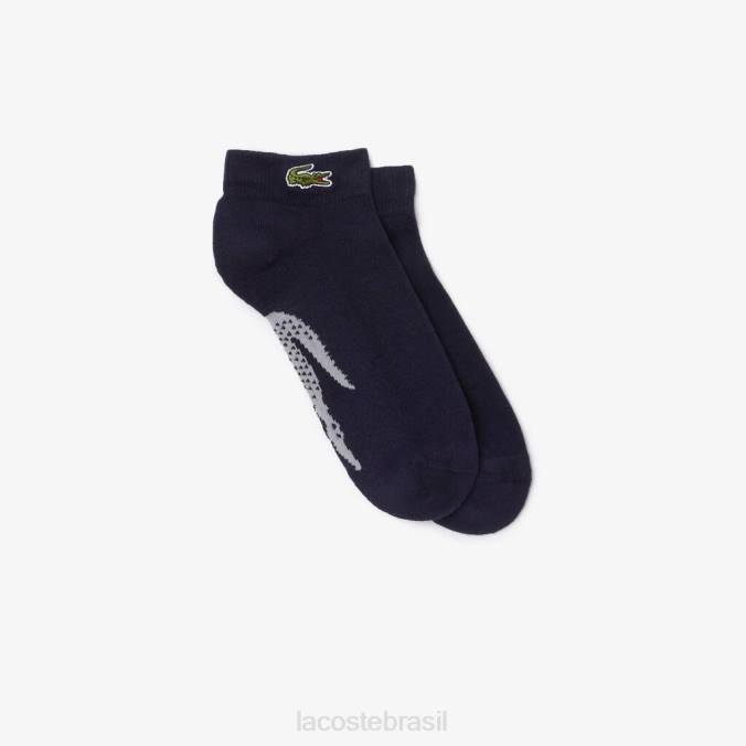 Lacoste unissex meias esportivas de algodão elástico decotadas chine azul marinho/cinza P2PX1680 roupas