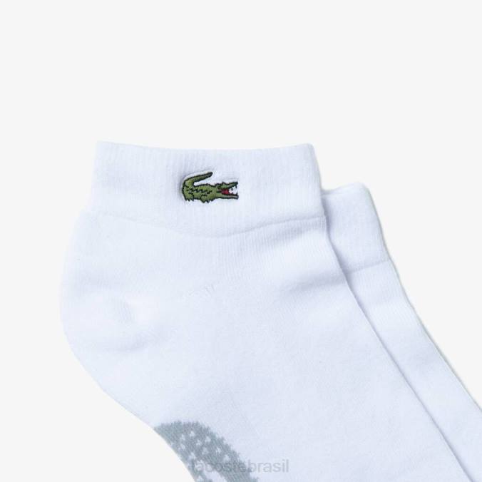 Lacoste unissex meias esportivas de algodão elástico decotadas chinelo branco/cinza P2PX1678 roupas