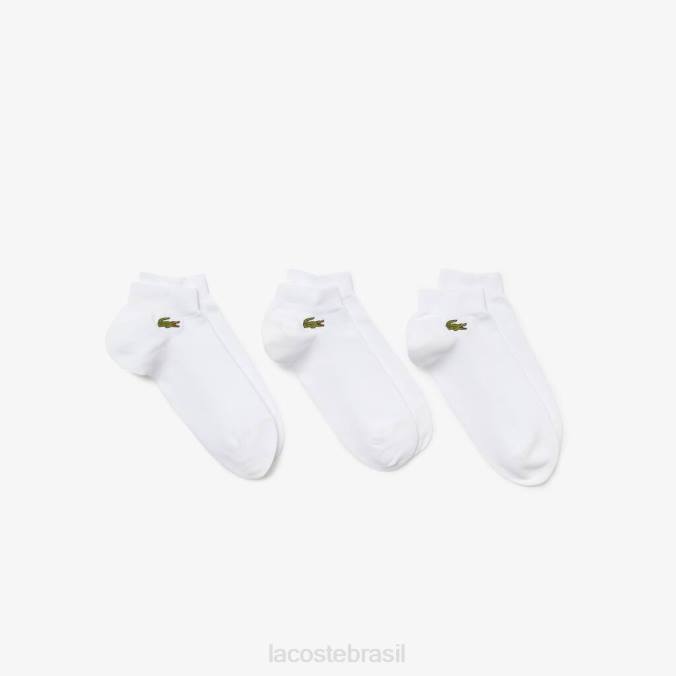 Lacoste unissex meias esportivas decotadas pacote com 3 branco P2PX511 roupas