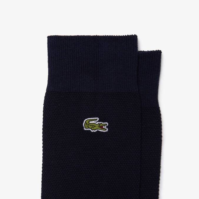 Lacoste unissex meias piquê de algodão com corte alto, pacote com 3 azul-marinho P2PX1666 roupas