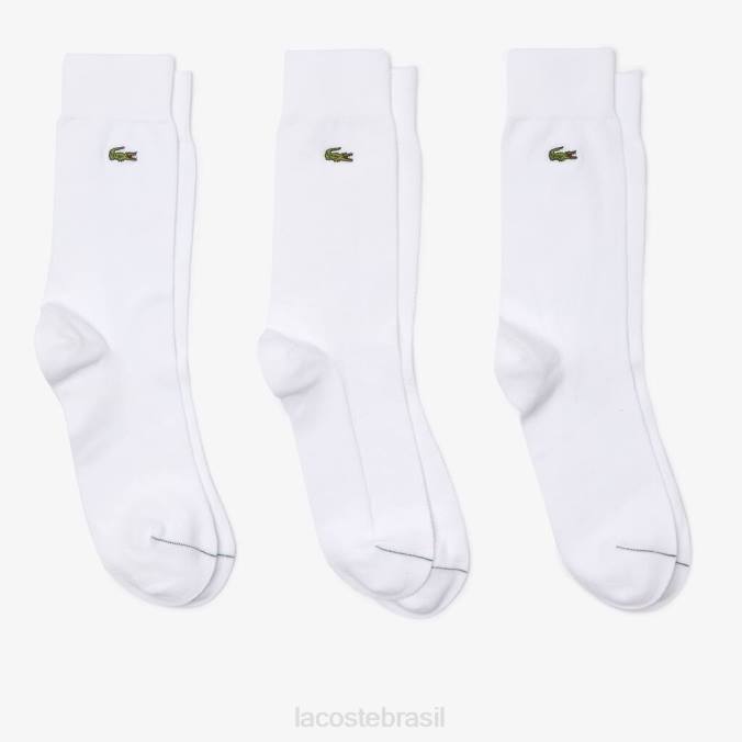 Lacoste unissex meias piquê de algodão com corte alto, pacote com 3 branco P2PX1664 roupas