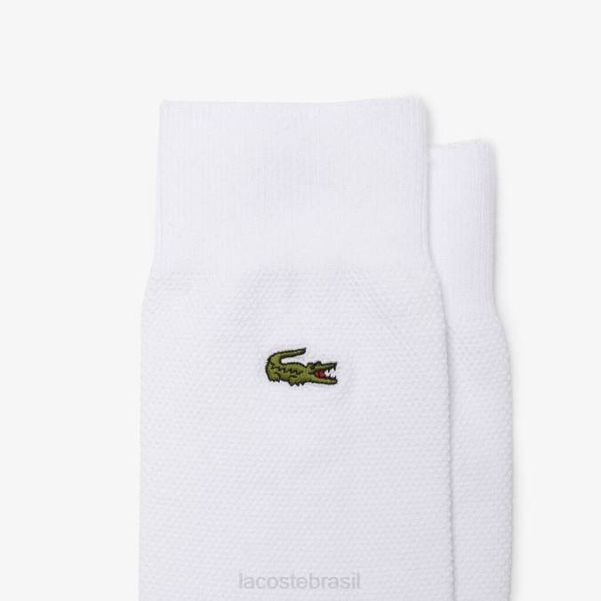 Lacoste unissex meias piquê de algodão com corte alto, pacote com 3 branco P2PX1664 roupas