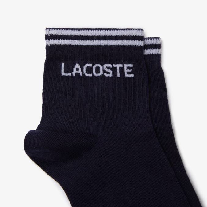 Lacoste unissex pacote duplo de meias esportivas de algodão com corte baixo azul marinho/branco P2PX1673 roupas