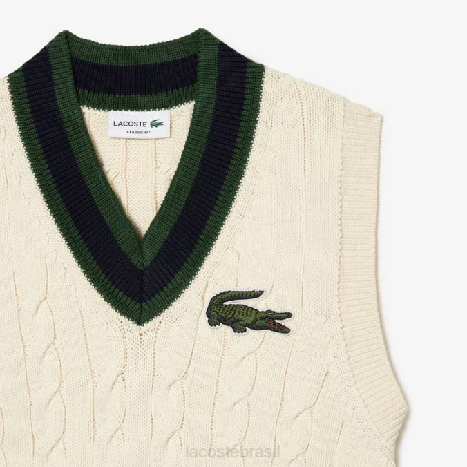 Lacoste unissex colete suéter tricotado em algodão orgânico branco P2PX504 roupas
