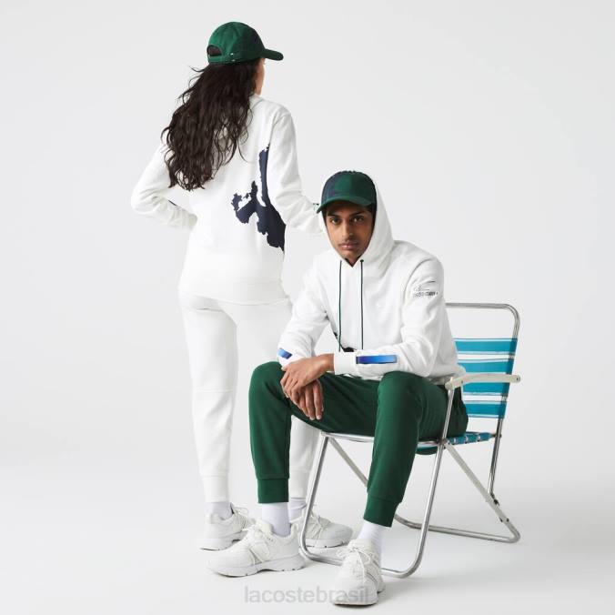 Lacoste unissex moletom com capuz de algodão orgânico sport x theo curin branco/azul marinho/verde P2PX1124 roupas