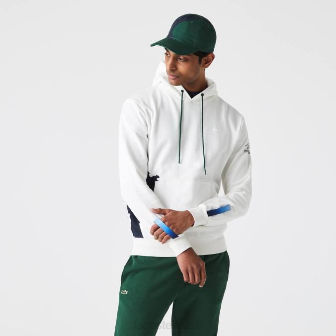 Lacoste unissex moletom com capuz de algodão orgânico sport x theo curin branco/azul marinho/verde P2PX1124 roupas