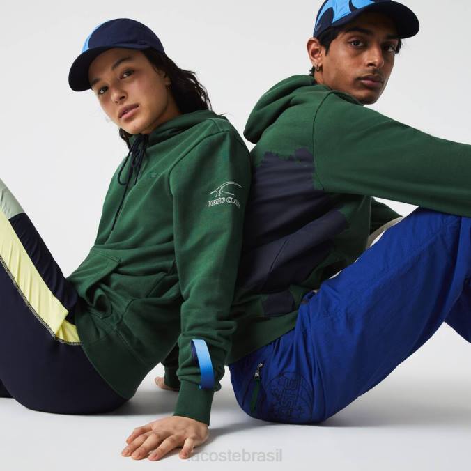 Lacoste unissex moletom com capuz de algodão orgânico sport x theo curin verde/azul marinho P2PX1123 roupas