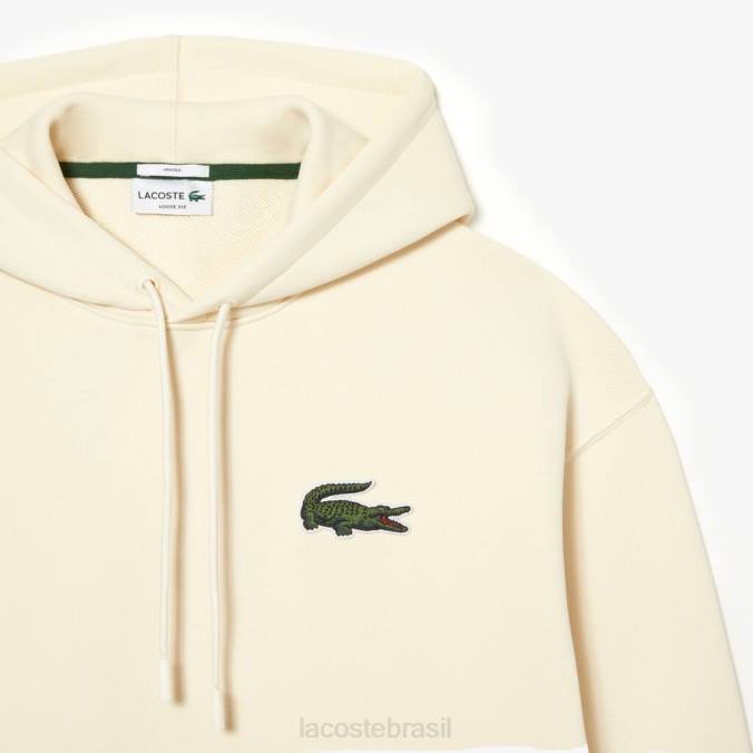 Lacoste unissex moletom de algodão orgânico com capuz e modelagem solta branco P2PX365 roupas