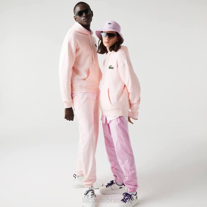 Lacoste unissex moletom de algodão orgânico com capuz e modelagem solta luz rosa P2PX1158 roupas