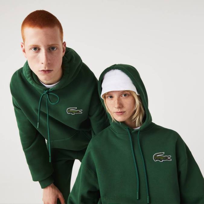 Lacoste unissex moletom de algodão orgânico com capuz e modelagem solta verde P2PX367 roupas