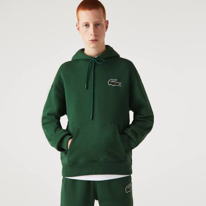 Lacoste unissex moletom de algodão orgânico com capuz e modelagem solta verde P2PX367 roupas