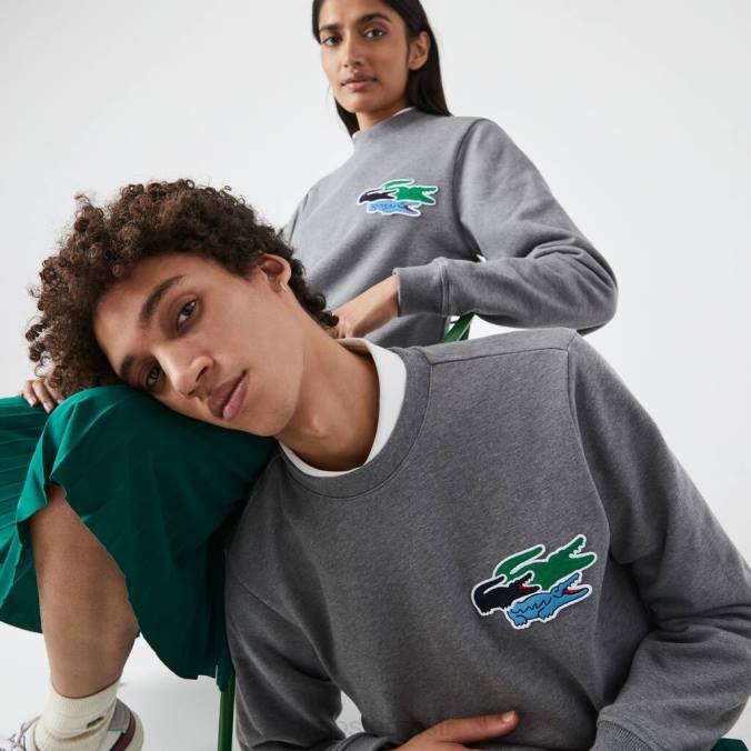 Lacoste unissex moletom de algodão orgânico com gola redonda chino cinza P2PX1209 roupas