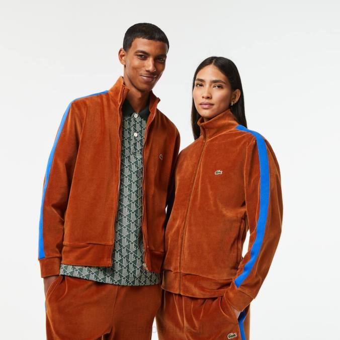 Lacoste unissex moletom de veludo com zíper de ajuste regular marrom P2PX1117 roupas