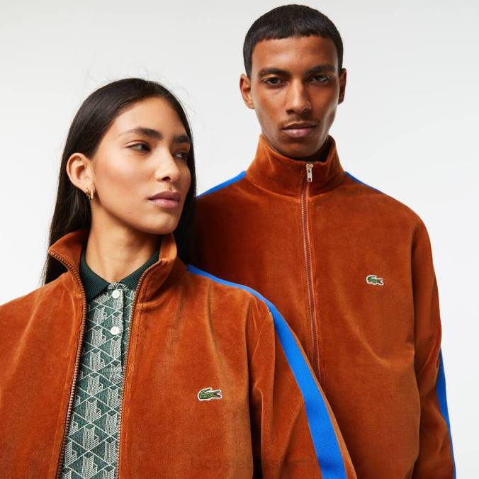 Lacoste unissex moletom de veludo com zíper de ajuste regular marrom P2PX1117 roupas