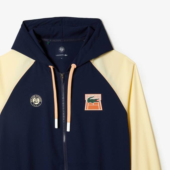 Lacoste unissex moletom esporte roland garros edição zip azul marinho/amarelo P2PX375 roupas
