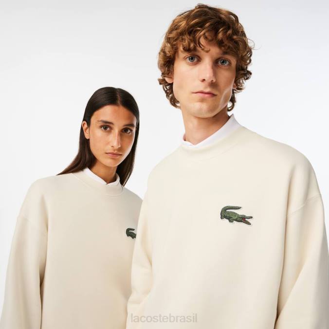Lacoste unissex moletom folgado com emblema de crocodilo branco P2PX324 roupas