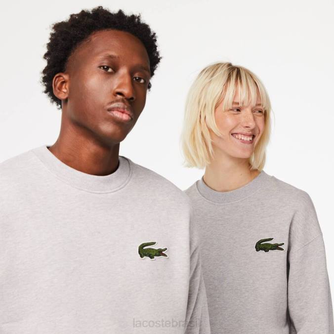 Lacoste unissex moletom folgado com emblema de crocodilo chino cinza P2PX323 roupas
