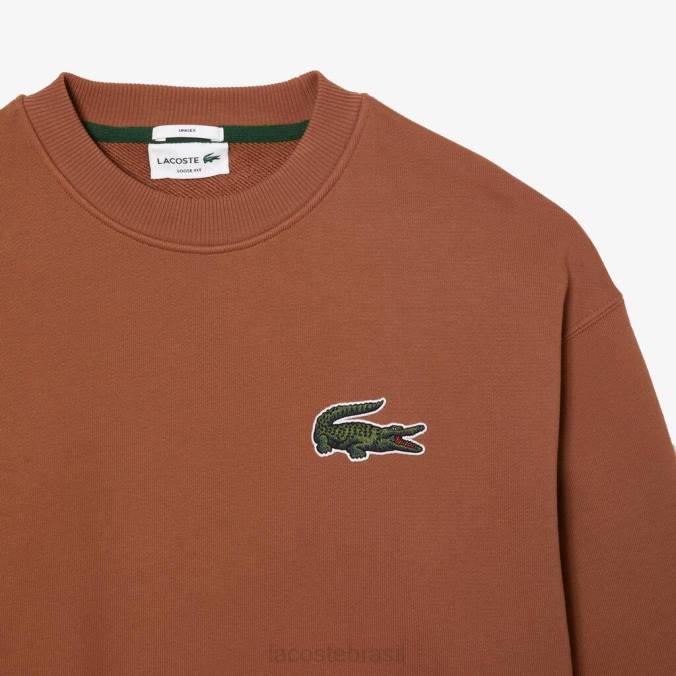 Lacoste unissex moletom folgado com emblema de crocodilo marrom claro P2PX326 roupas