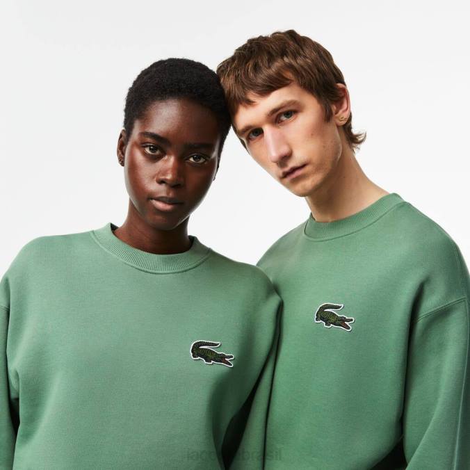 Lacoste unissex moletom folgado com emblema de crocodilo verde cáqui P2PX325 roupas
